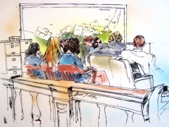 Charles Manson With His Three Girl Co Defendants